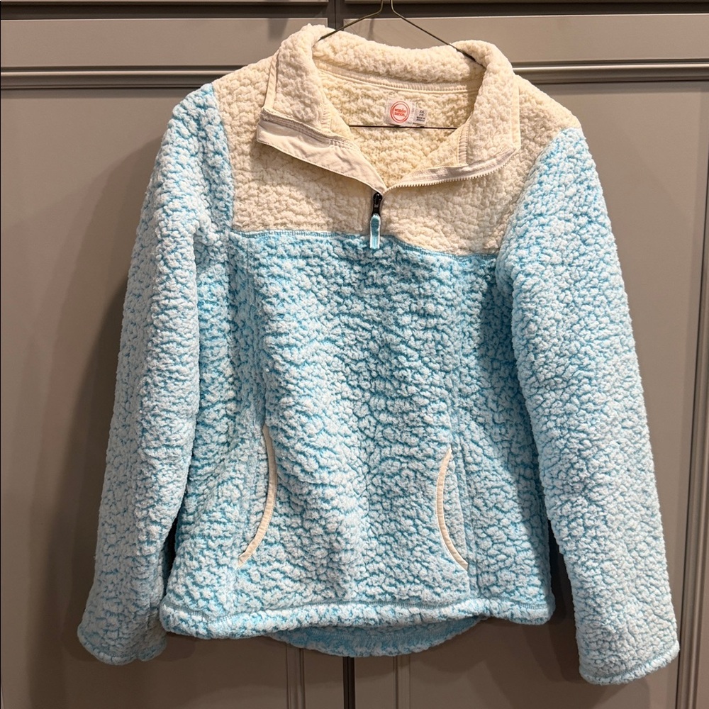 Kids Cozy Sherpa Pullover Jacket - Light Blue & Cream